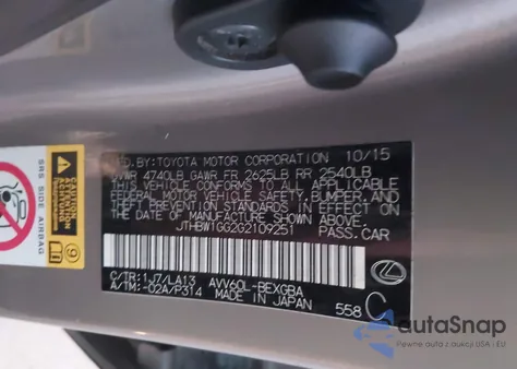 2016 Lexus Es 300H z USA, uszkodzony, nr VIN JTHBW1GG2G2109251